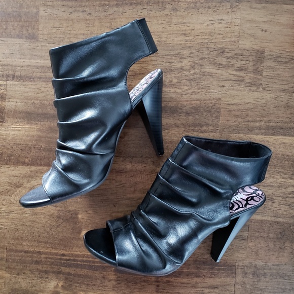 Unlisted Shoes - Black Slouchy Peep Toe Slingback Heels